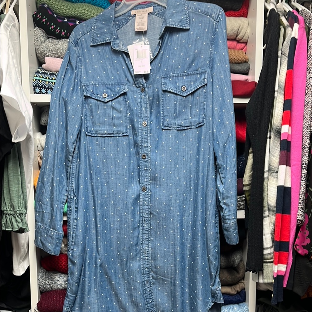 Philosophy Blue Long Sleeve Shirt Dress
